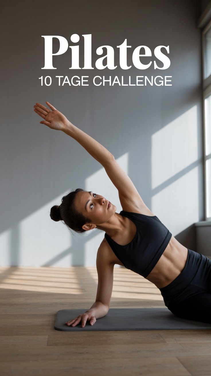 Pilates Trainerin zeigt Übungen für 10 Tage Challenge